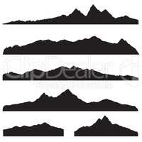 Mountains landscape silhouette set. Abstract high hill border