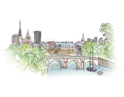 Paris city. Seine riverback cityscape view. Spring urban landscape.