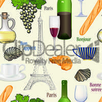Travel Paris cuisine seamless pattern Famous french food wallpaper