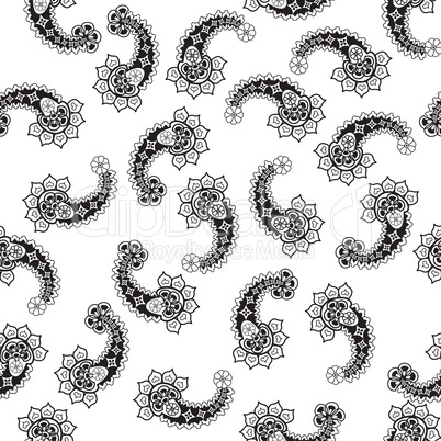 Abstract floral seamless pattern with black and white line ornam