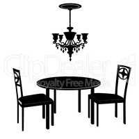 Living room interior: chairs, table, lamp. Vintage furniture set