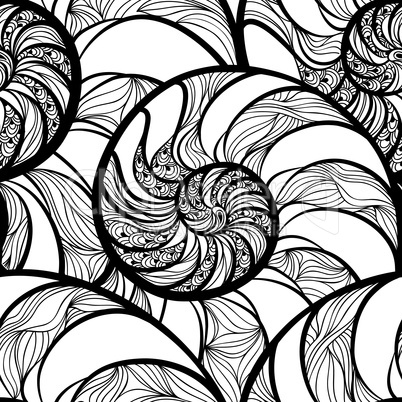 Abstract spiral seamless pattern. Wave nautilus marine backgroun