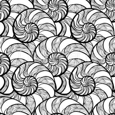 Abstract spiral seamless pattern. Wave nautilus marine backgroun