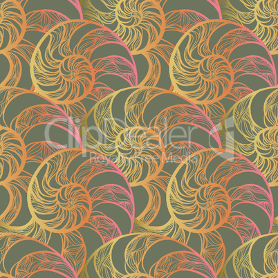 Abstract spiral seamless pattern. Wave nautilus marine background