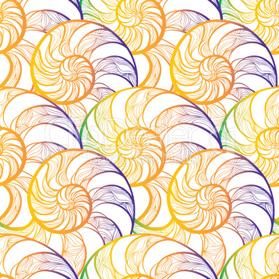 Abstract spiral seamless pattern. Wave nautilus marine backgroun