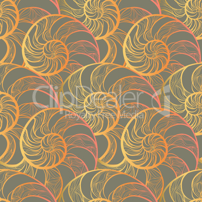 Abstract spiral seamless pattern. Wave nautilus marine backgroun