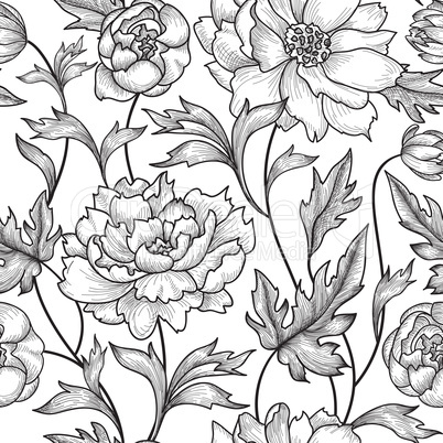 Floral seamless pattern. Flower background. Flourish garden text