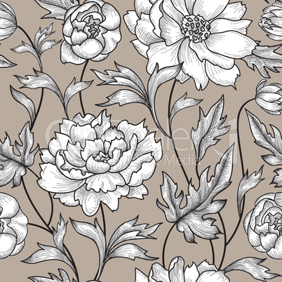 Floral seamless pattern. Flower background. Flourish garden text