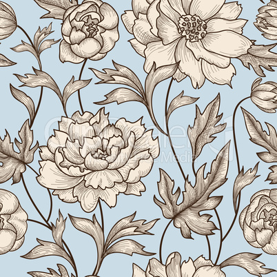 Floral seamless pattern. Flower background. Flourish garden text