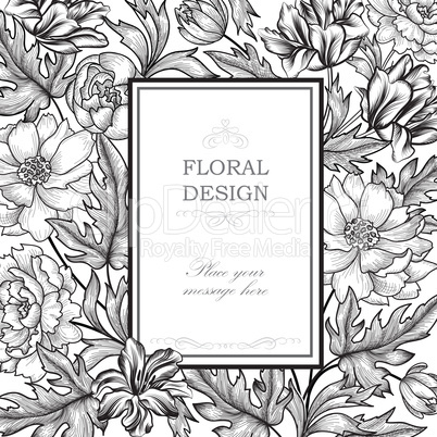 Floral background. Flower bouquet cover. Flourish greeting card