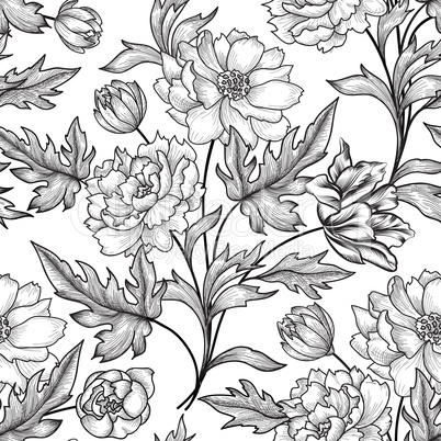 Floral seamless pattern. Flower background. Flourish garden texture