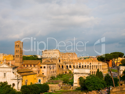 view on the Colosseum from the Palatine Hill, ancient Rome Italy