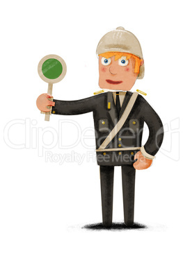 illustration of a traffic policeman with green scoop