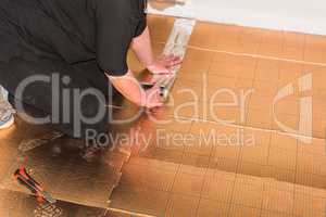 Vinyl laminate laying in old building
