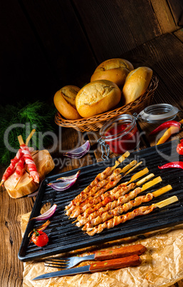 Fresh and crispy rustic pork belly grill sticks