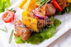 shish kebab skewers with marinated ham meat paprika and red onio