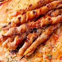 Fresh and crispy rustic pork belly grill sticks