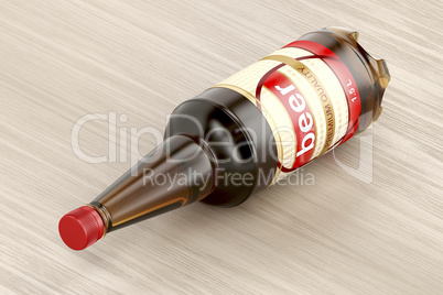 Beer bottle on wood background