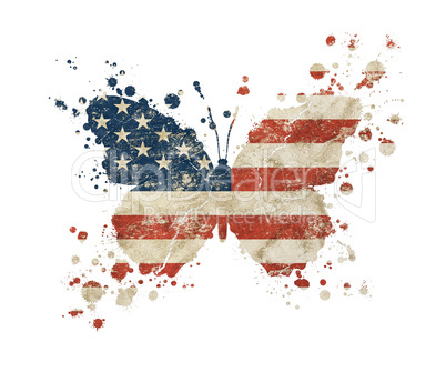 Butterfly shaped grunge vintage American US flag