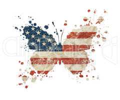 Butterfly shaped grunge vintage American US flag