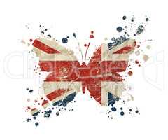 Butterfly shaped old grunge UK Great Britain flag
