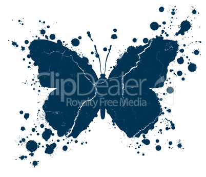 Grunge butterfly shape and paint blobs splattered