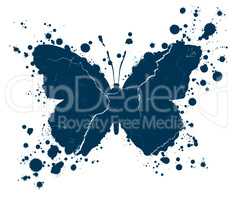 Grunge butterfly shape and paint blobs splattered