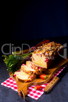 brioches with rhubarb, strawberry and streusel