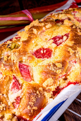 a tasty strawberry rhubarb yeast cake