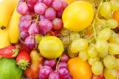 Beautiful background of ripe fruits. Organic healthy food.
