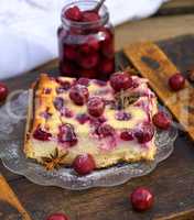 piece of cottage cheese cake and cherry berries
