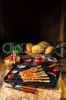 Fresh and crispy rustic pork belly grill sticks