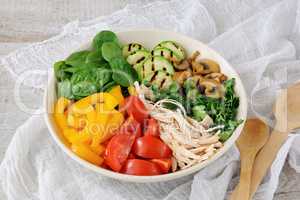 Warm chicken salad with vegetables