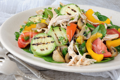 Warm chicken salad with vegetables