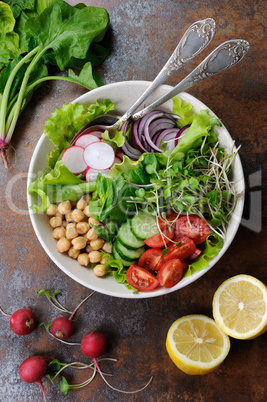 Vegetable salad of chickpeas and sprouts