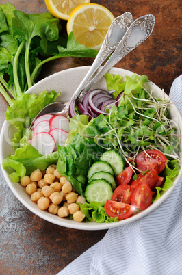 Vegetable salad of chickpeas and sprouts