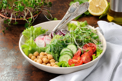 Vegetable salad of chickpeas and sprouts