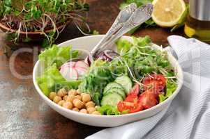 Vegetable salad of chickpeas and sprouts
