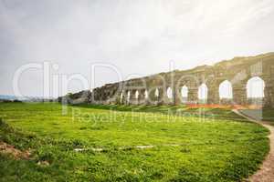 The Parco degli Acquedotti at sunset in Rome, Italy