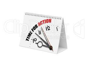 Desk calendar and time for action text isolated