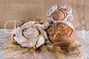 Baked bread with wheat