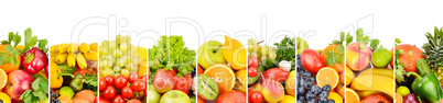 fruits and vegetables isolated on white background. Panoramic co