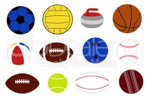 Set of different game balls