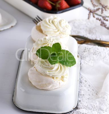 baked meringue with cream, top view
