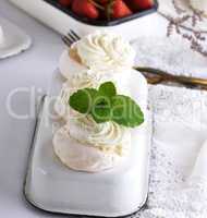 baked meringue with cream, top view