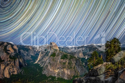 Yosemite Valley At Night With Startrails