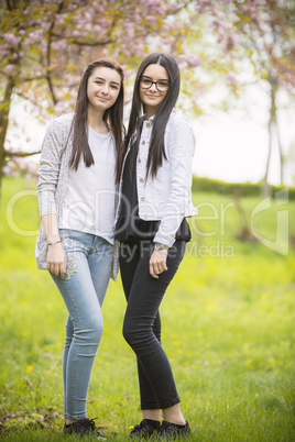 Two sisters having fun in the park