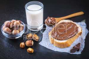 Hazelnut Nougat cream on slice of bread