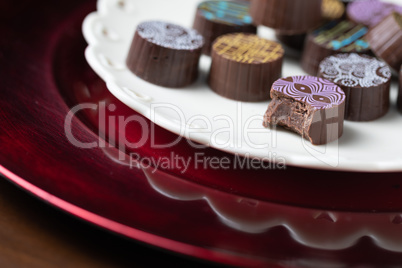 Artisan Fine Chocolate Candy On Serving Dish
