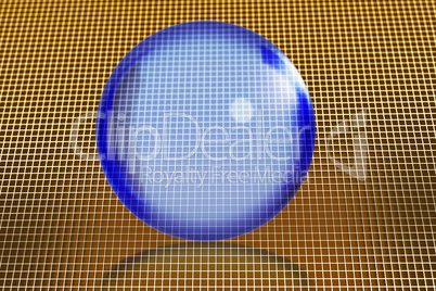 Glass ball on grid, 3d illustration